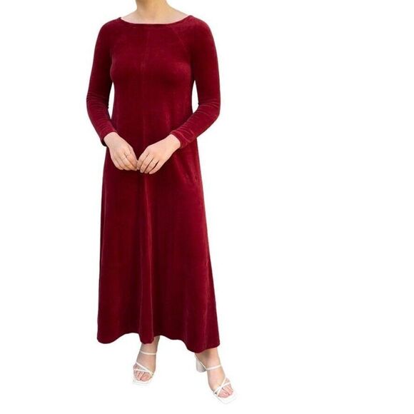Vintage 1970s Womens Neiman Marcus Red Velvet Long Sleeve Gothic Maxi Dress Sz M - Picture 1 of 8